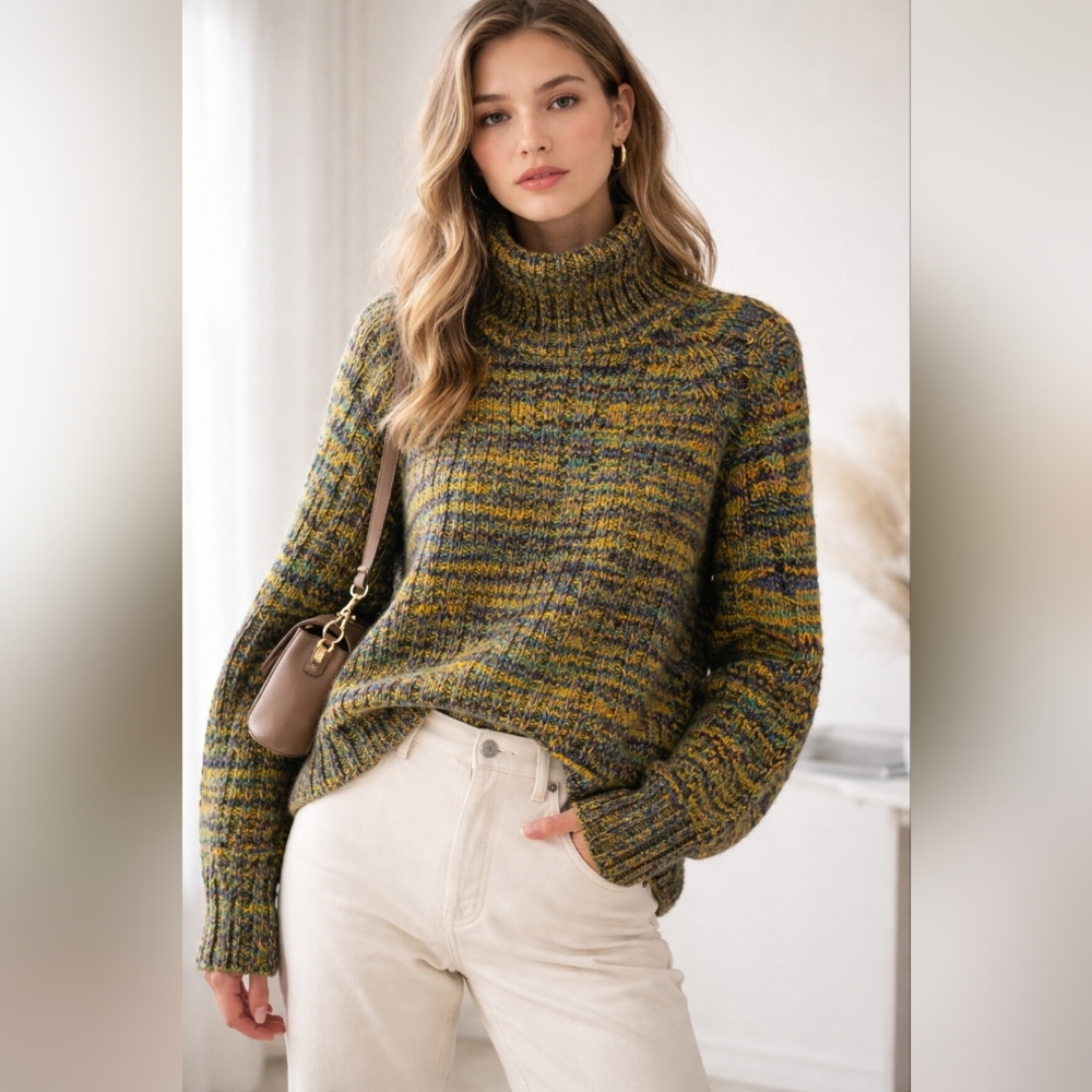 ✨ The Elder Statesman Multicolor Chunky Knit Turtleneck Sweater ✨